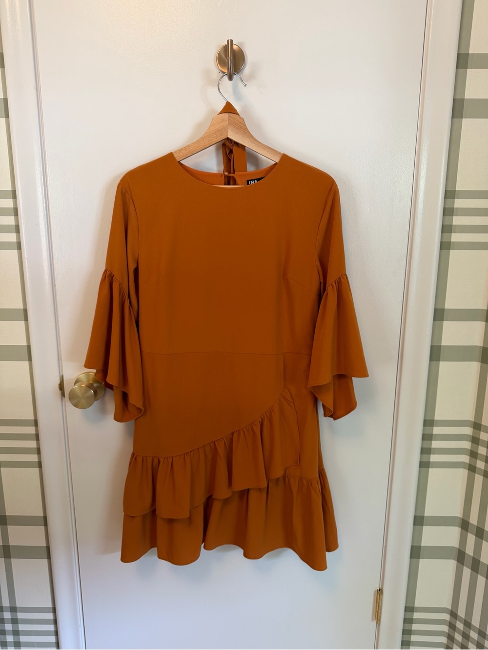 Ina Rust Orange Ruffle Midi Dress